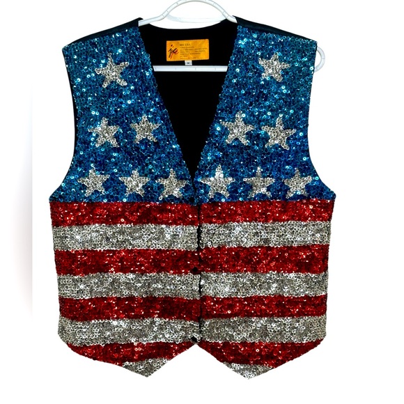 JC vintage Jackets & Blazers - Vintage Stars Stripes USA Flag Vest Sequins Adjustable Back size M